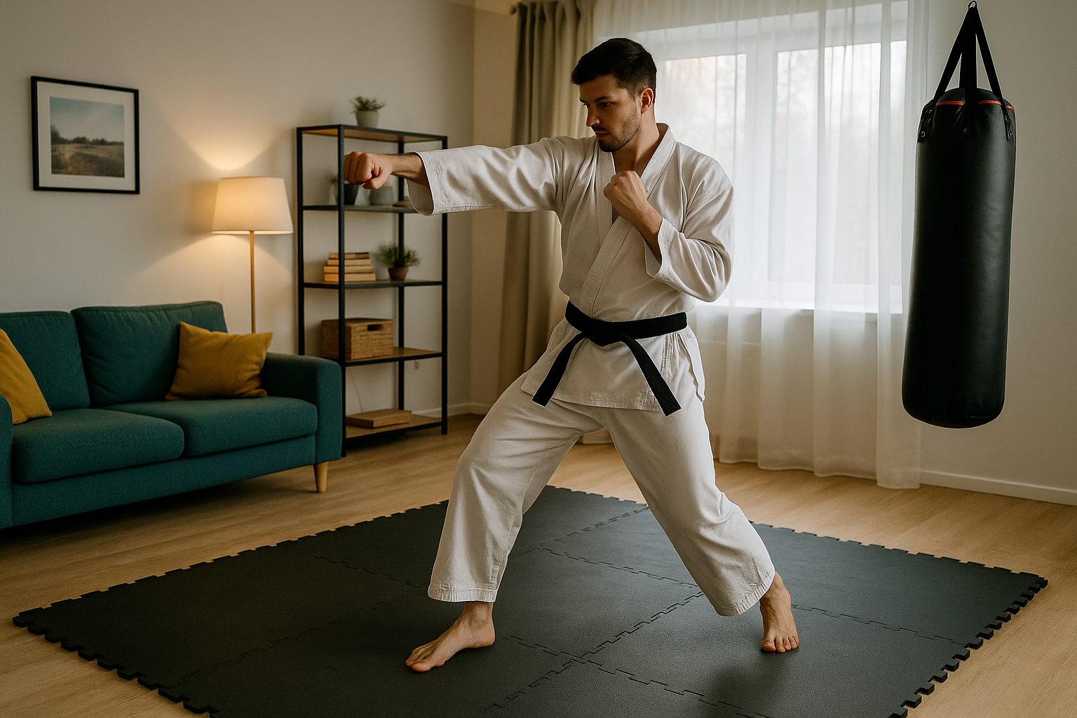Shadow boxing à la maison sur tatami
