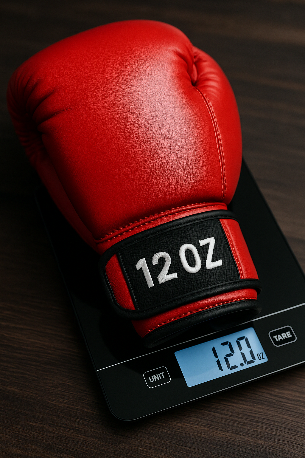 Gros plan sur étiquette de taille d’un gant de boxe et serrage velcro
