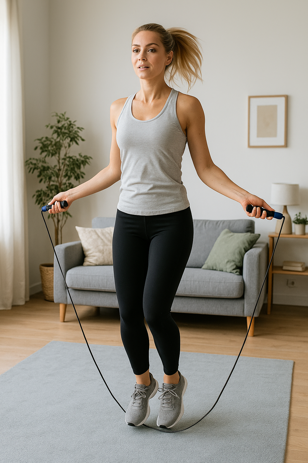 Cardio léger à la corde à sauter dans un home gym