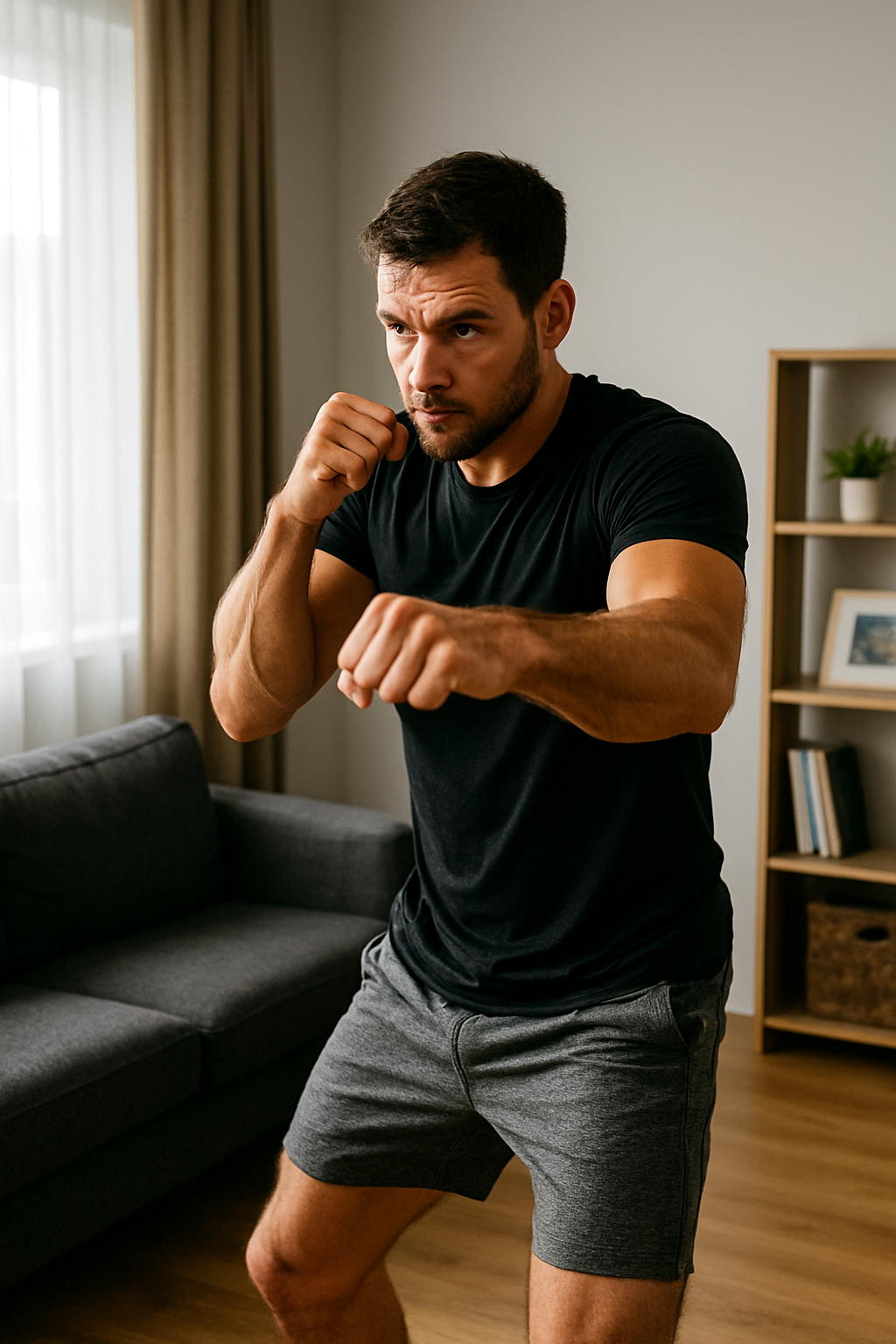 Pratiquant homme en shadow boxing