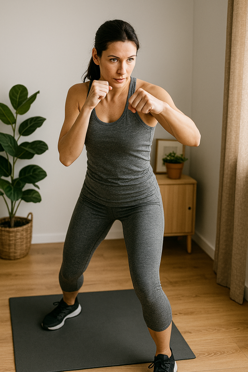 Pratiquante femme en shadow boxing