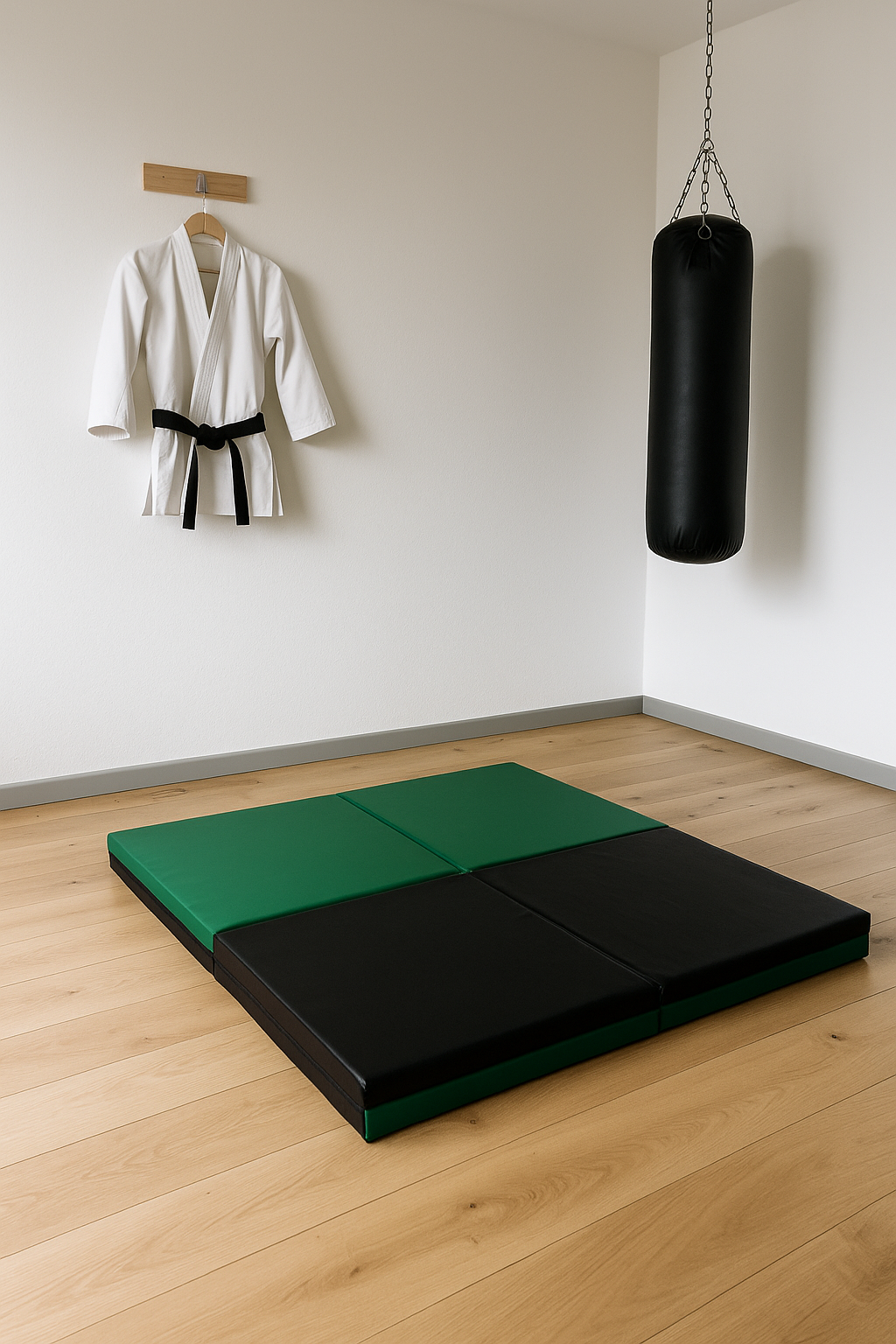 Tatami pliable 3 panneaux bleu, posé dans un salon