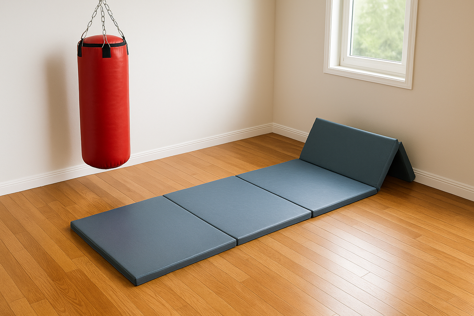 Tatami pliable vert utilisé pour yoga et étirements dans un jardin